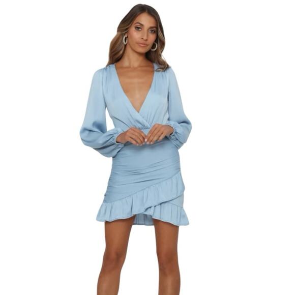 NWT Hello Molly Love Drug long sleeve mini Dress | Blue | Size US 8 - Picture 1 of 11